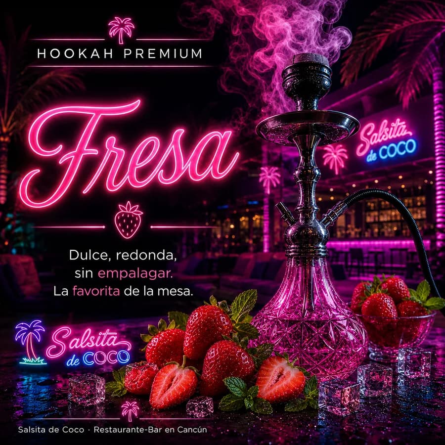 Hookah premium sabor Fresa en Salsita de Coco, Cancún
