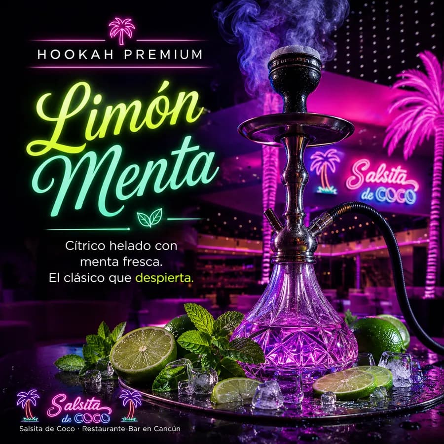 Hookah premium sabor Limón Menta en Salsita de Coco, Cancún