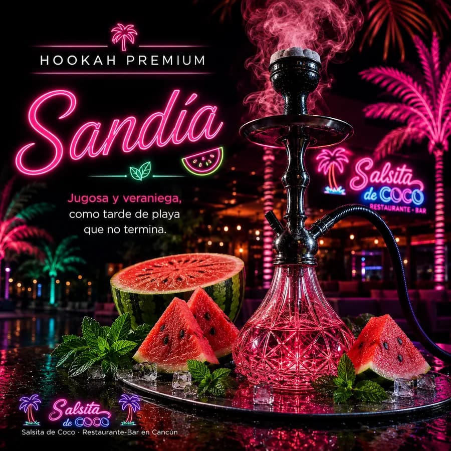Hookah premium sabor Sandía en Salsita de Coco, Cancún