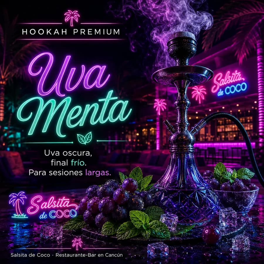 Hookah premium sabor Uva Menta en Salsita de Coco, Cancún